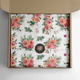 Weihnachts-Blumenmuster | Botanische Wasserfarbe Seidenpapier