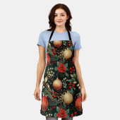 Weihnachts-Blumenmuster mit Dekoration Schürze (Getragen)