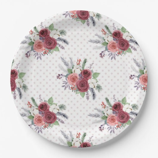 Weihnachts-Blumenmuster Pappteller (Vorderseite)