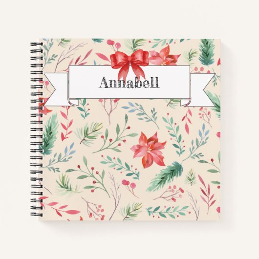 Weihnachts-Blumenmuster-Ribbon-Monogramm Notizblock (Vorderseite)
