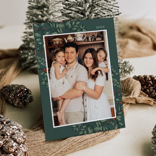 Weihnachts-Blumenrahmen-Foto Einladung