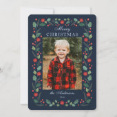 Weihnachts Blumenrahmen Foto Navy Feiertagskarte (Vorderseite)