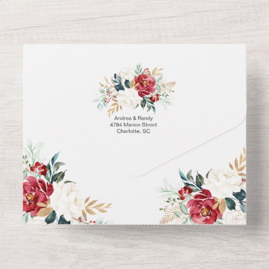 Weihnachts-Blumensaison Verheiratet All In One Einladung (Rückseite)