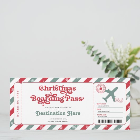 Weihnachts-Boarding-Ticket Einladung (Stehend Vorderseite)