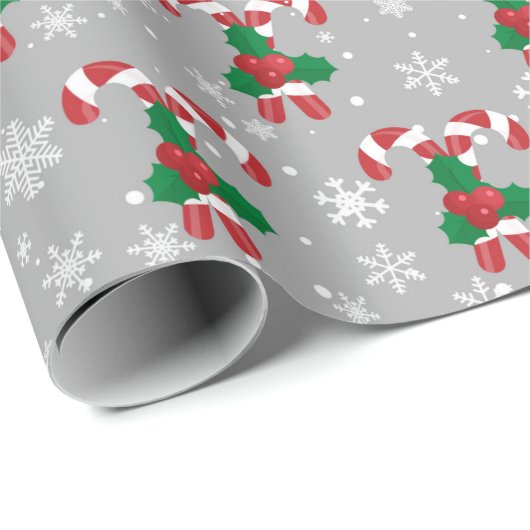 Weihnachts-Bonbons, Holly und Schneeflocken Geschenkpapier (Rolleneckpunkt)
