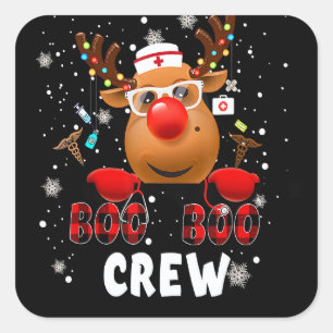 Weihnachts- Boo Boo Crew Rentier Krankenschwester Quadratischer Aufkleber