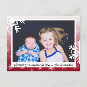 Weihnachts-Bordeaux-Schneeflocken-Familienfoto-Kar Postkarte