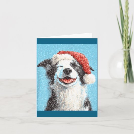 Weihnachts Border Collie Hellblau Karte (Vorderseite)