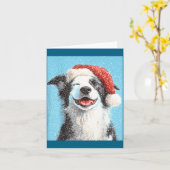 Weihnachts Border Collie Hellblau Karte (Gelbe Blume)