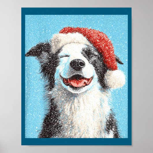 Weihnachts Border Collie Hellblau Poster (Vorne)