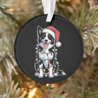 Weihnachts Border Collie Hund Santa Hut Xmas Licht Ornament