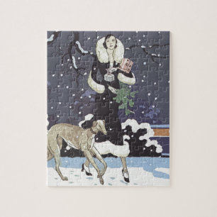Weihnachts-Borzoi-Dame im Schnee Puzzle