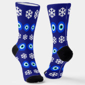 Weihnachts-böse Augen und Schneeflocken Blau Gemus Socken (Gewinkelt)