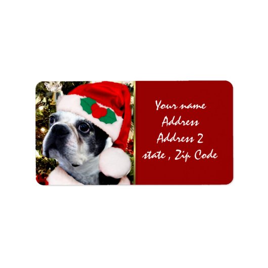 Weihnachts-Boston-Terrier Adressaufkleber (Vorne)