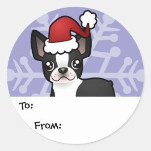 Weihnachts-Boston Terrier-Geschenke Tags Runder Aufkleber