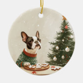 Weihnachts Boston Terrier Hund Keramik Ornament (Vorne)
