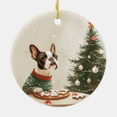 Weihnachts Boston Terrier Hund Keramik Ornament (Hinten)