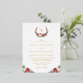 Weihnachts-Botanische Antler-Kranz-Winterhochzeit Folie Einladungspostkarte (Stehend vorne)