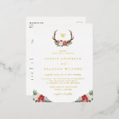 Weihnachts-Botanische Antler-Kranz-Winterhochzeit Folie Einladungspostkarte (Vorderseite/Rückseite)