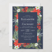 Weihnachts Botanische Navy Blauer Winter Hochzeit Einladung (Vorderseite)