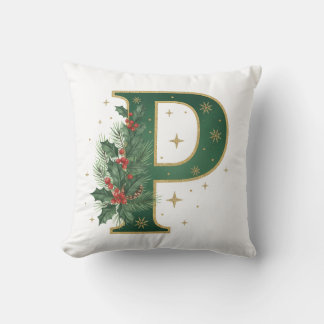 Weihnachts-Botanischer Monogramm P Stechpalme Kissen