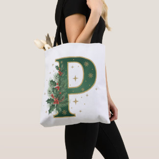 Weihnachts-Botanischer Monogramm-P-Stechpalme Tasche