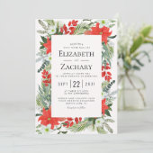 Weihnachts-Botanischer Roter Winter Hochzeitsfest Einladung (Stehend Vorderseite)