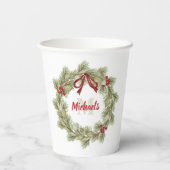 Weihnachts Botanischer Wreath Holly Red Monogram Pappbecher (Rückseite)