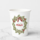 Weihnachts Botanischer Wreath Holly Red Monogram Pappbecher (Vorderseite)