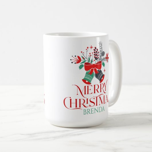 Weihnachts-Bouquet-Typografie und Monogramm Kaffeetasse (VorderseiteRechts)