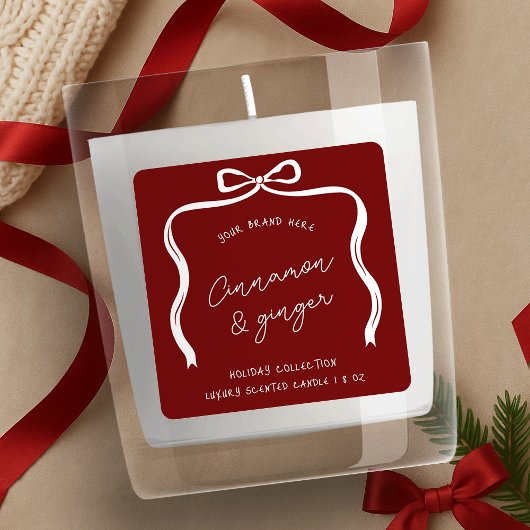 Weihnachts-Bow-Festivals-Etikett rot und weiß Quadratischer Aufkleber