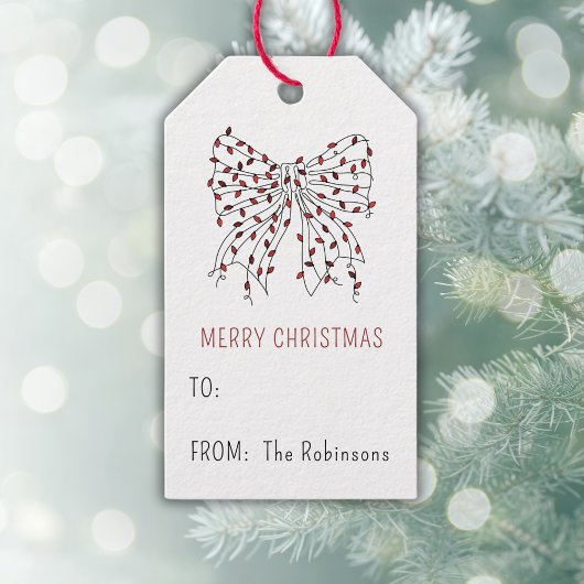 Weihnachts Bow Red Light Minimal Personalisierte G Geschenkanhänger