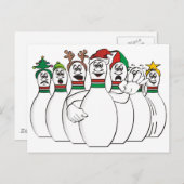 Weihnachts-Bowling-Buttone Feiertagspostkarte (Vorne/Hinten)