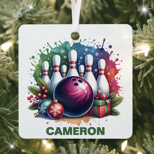 Weihnachts-Bowling Enthusiasten Individuelle Name Ornament Aus Metall