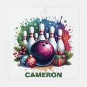 Weihnachts-Bowling Enthusiasten Individuelle Name Ornament Aus Metall (Rückseite)