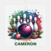 Weihnachts-Bowling Enthusiasten Individuelle Name Ornament Aus Metall (Vorderseite)