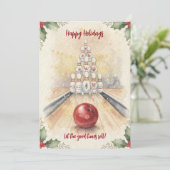 Weihnachts-Bowling-Grußkarten Feiertagskarte (Stehend Vorderseite)
