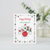 Weihnachts-Bowling-Grußkarten Feiertagspostkarte (Stehend Vorderseite)