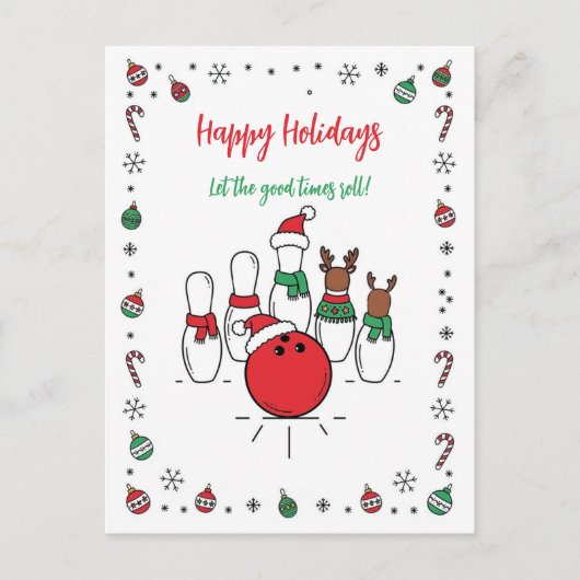 Weihnachts-Bowling-Grußkarten Feiertagspostkarte (Vorderseite)