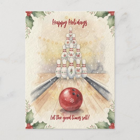 Weihnachts-Bowling-Grußkarten Feiertagspostkarte (Vorderseite)