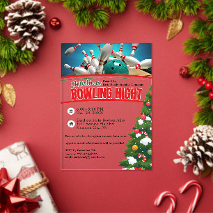Weihnachts-Bowling-Nacht-Dekorierter-Christbaum-Pa Acryleinladungen