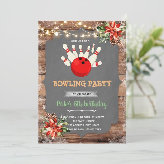 Weihnachts-Bowling-Party Einladung (Stehend Vorderseite)
