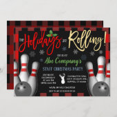 Weihnachts-Bowling-Party Einladung, Unternehmen Einladung (Vorne/Hinten)