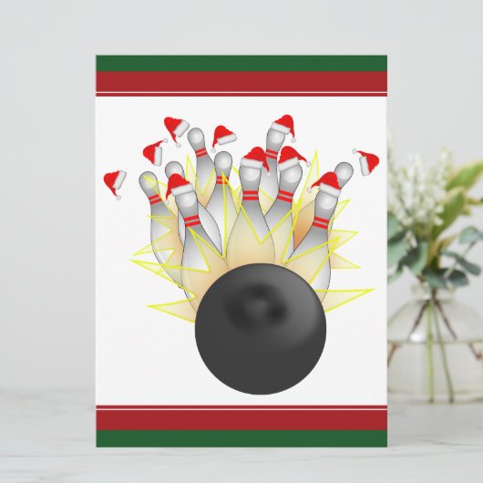 Weihnachts-Bowling Strike Einladung (Stehend Vorderseite)