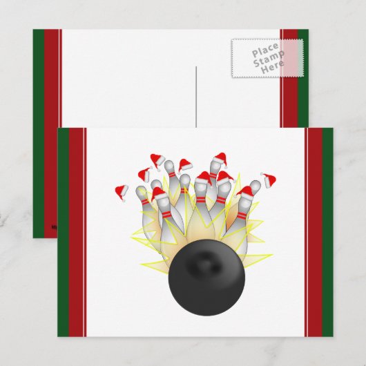 Weihnachts-Bowling Strike Feiertagspostkarte (Vorne/Hinten)