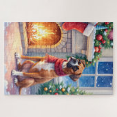 Weihnachts-Boxer am Kamin Kunst Puzzle (Horizontal)