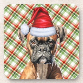 Weihnachts-Boxer-Hund mit Kariertem Grün-Urlaub Getränkeuntersetzer