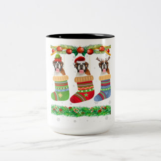 Weihnachts-Boxer-Hund-Welpen-Liebhaber-Xmas-Socken Zweifarbige Tasse