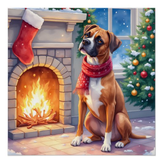 Weihnachts-Boxer-Kamin Kunst Poster (Vorderseite)