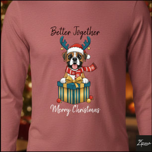Weihnachts-Boxerhund-Rentier-Schal-Geschenk Tri-Blend Shirt
